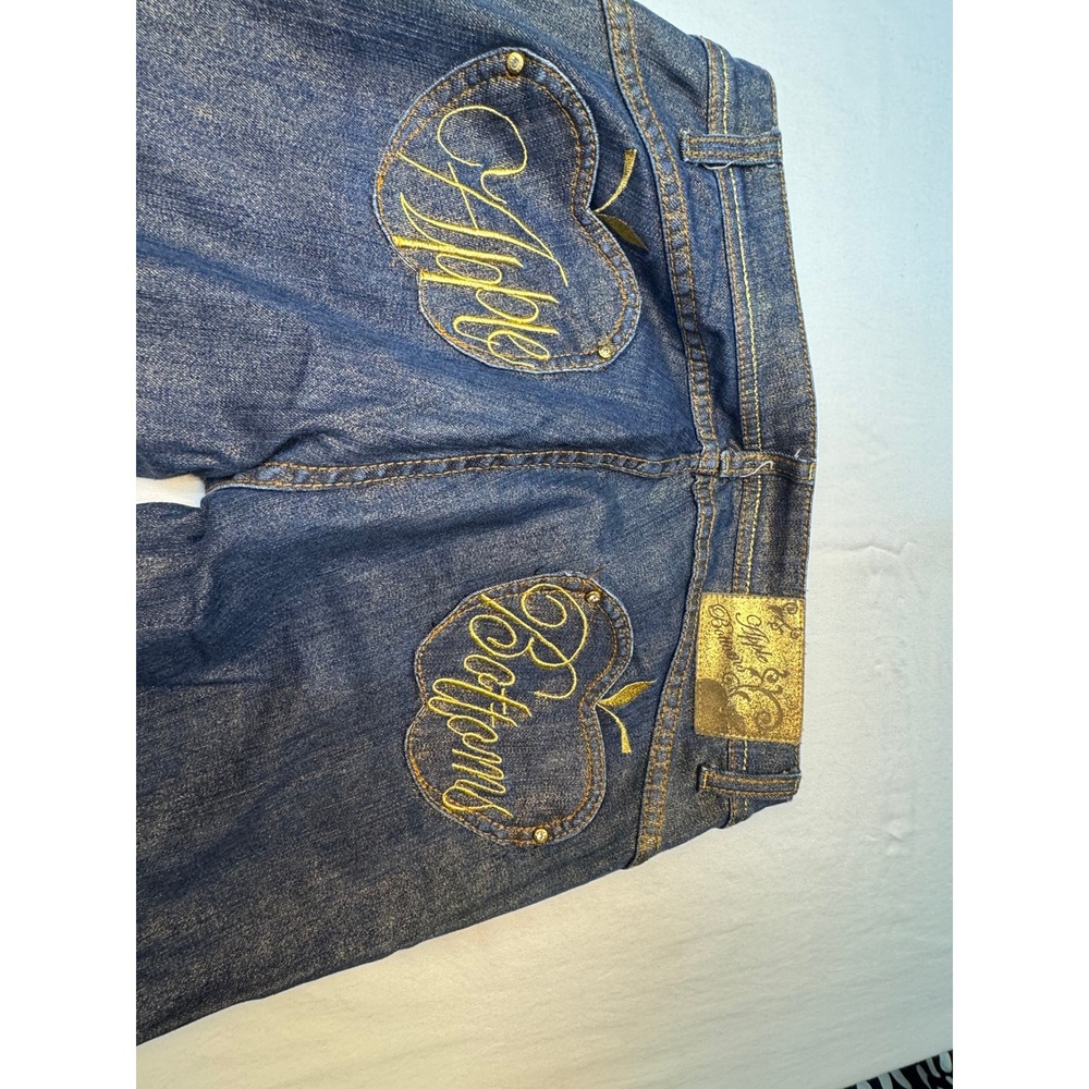 Apple Bottoms Gold Shimmer Metallic Dark Wash Straight Leg Jeans Womens 11/12 - Picture 13 of 16